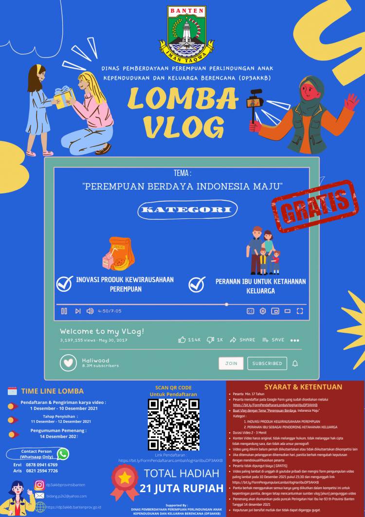 DP3AKKB mengadakan Lomba Vlog dengan Tema " PEREMPUAN BERDAYA INDONESIA MAJU " 